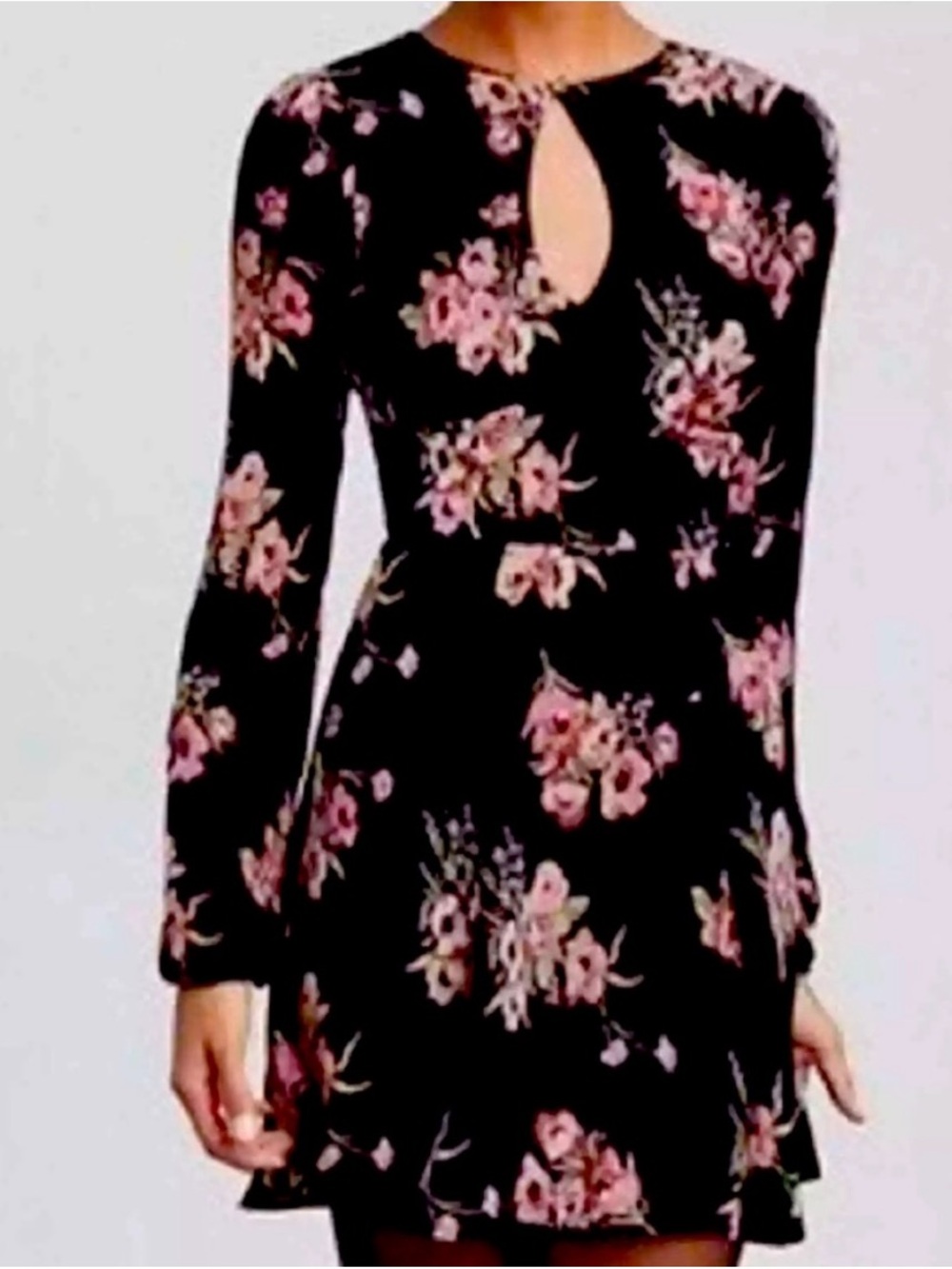 Reformation Floral Keyhole Long-Sleeve Dress
